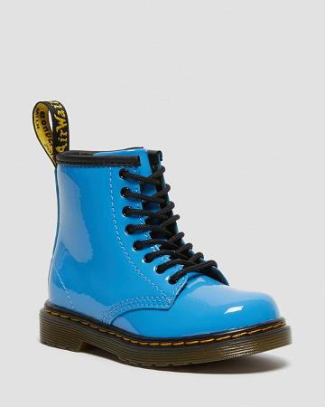 Blue Kids' Dr Martens Toddler 1460 Patent Leather Lace Up Boots | CA 700GSO